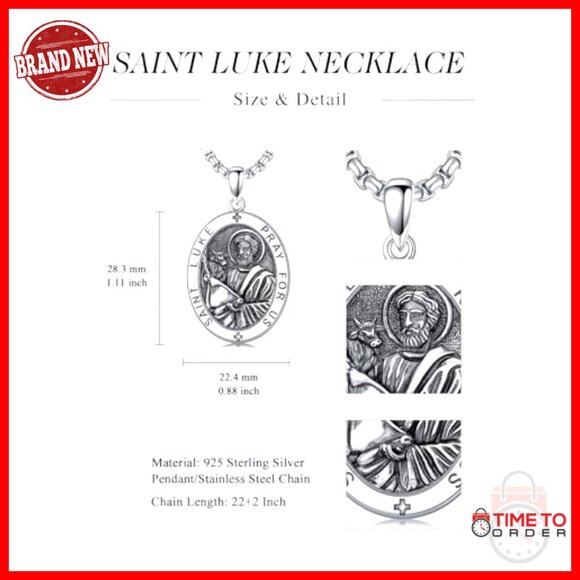 Sterling Silver Saint Luke Patron Necklace for Men Women Protection Jewelry - Picture 2 of 5